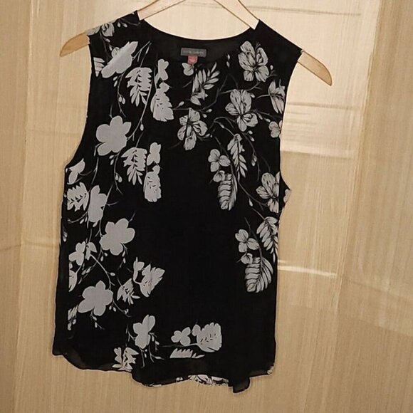 Vince Camuto Tops - Vince Camuto Womens Black Sheer Silky Floral Sleeveless Top Large